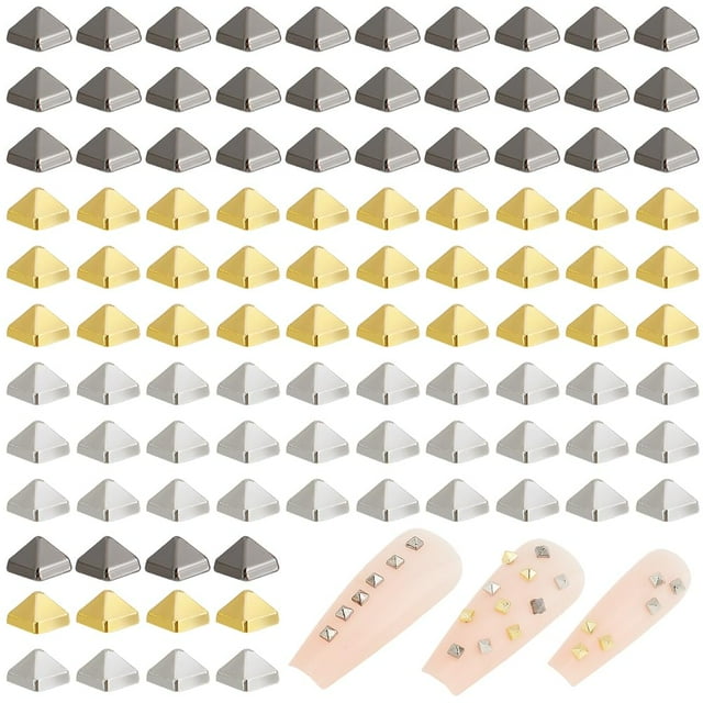 600 remaches cuadrados para decoración de uñas, 3 colores, remaches metálicos estilo punk, mini pegatinas 3D para decoración de uñas.