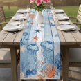 thumbnail image 4 of Blue Coastal Jellyfish Table Runner 70 Inches, Nautical Marine Life Botanical Leaf Bed Runner Dresser Scarves Tabletop for Indoor Outdoor Parties/Ceremony/Banquet, 13" x 70", 4 of 9