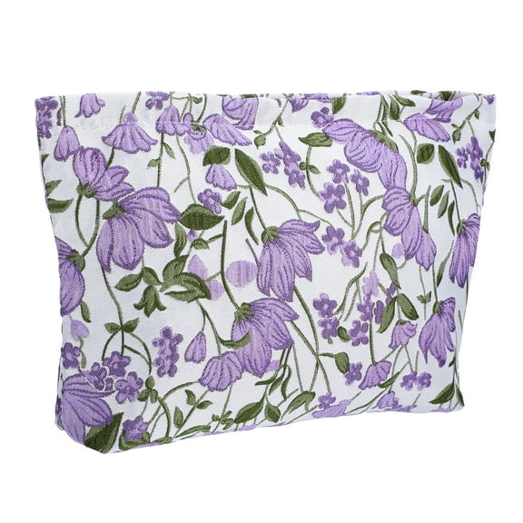 Unique Bargains Flower Pattern Cosmetic Bag Zipper Floral Makeup Bag Travel Make Up Bag Aesthetic Makeup Bag Purple