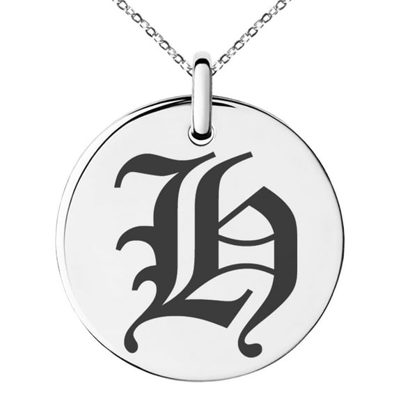 Stainless Steel Letter H Initial Old English Monogram Engraved Small Medallion Circle Charm Pendant Necklace