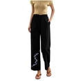 thumbnail image 2 of Linen Cotton Casual Pants for Women Travel Ready Home Lounge Drawstring Waist Summer with Pockets Straight Leg Pants Black B S, 2 of 7
