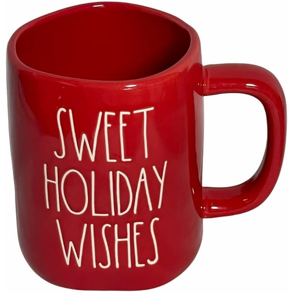 Rae Dunn SWEET HOLIDAY WISHES Red Ceramic Mug with White LL Letter 16oz