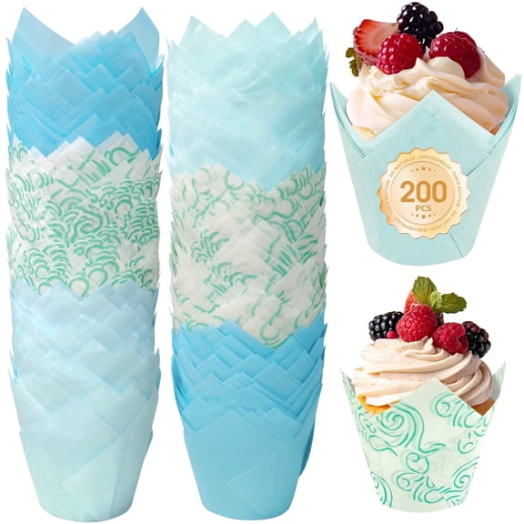 ReLuien 200PCS Tulip Cupcake Liners, Baking Paper Cups, Muffin Liners for Baking, Unbleached Parchment Paper Wrappers, Sturdy, Greaseproof