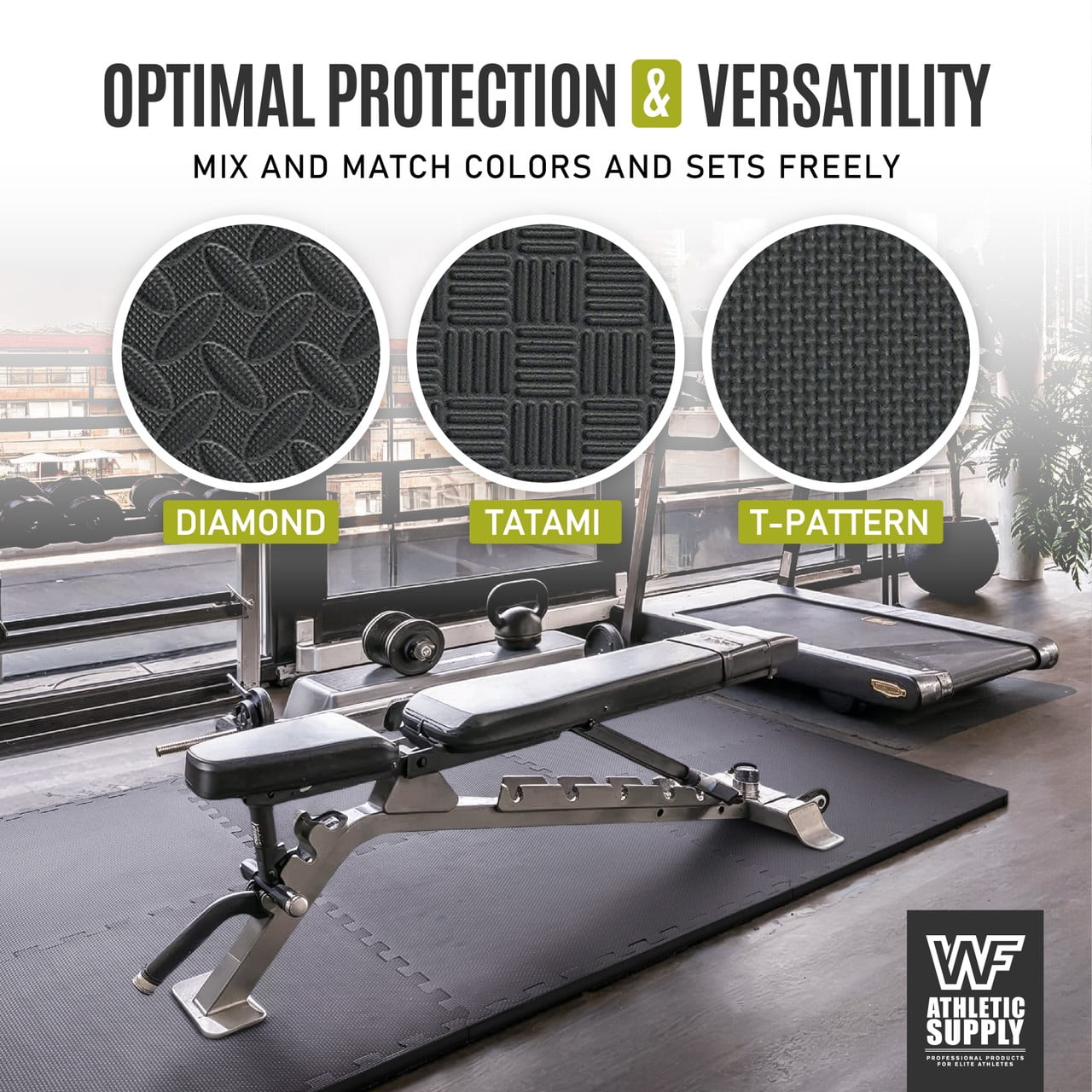 WF Athletic Supply 24 SQ.FT T-Pattern 1/2-Inch Thickness Interlocking Exercise Foam Mats, Extra Thick Eva Foam Flooring Tiles, Gym Fitness Equipment Mat, Home Protective Flooring Cushion, Black