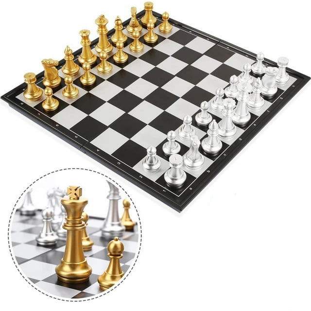 Chess & Checkers Deluxe 2-en-1 Ajedrez con 36 * 36 cm Tablero de ajedrez magnético plegable grande Xemadio LN-1105