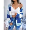 thumbnail image 3 of Women'S Striped Long Sleeve Open Front Knit Cardigan Casual Pullover Sweater Blue S, 3 of 8