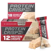 BSN Protein Bars - Protein Crisp Bar by Syntha-6, Whey Protein, 18g of Protein, Gluten Free, Low Sugar, Vanilla Marshmallow, 12 Count