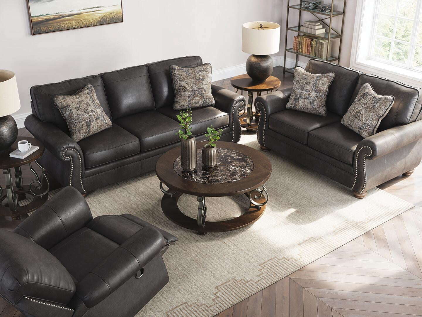 Signature Design by Ashley Frallyn Coffee Table - Dark Brown Finish with Faux Marble Top and Metal Legs
