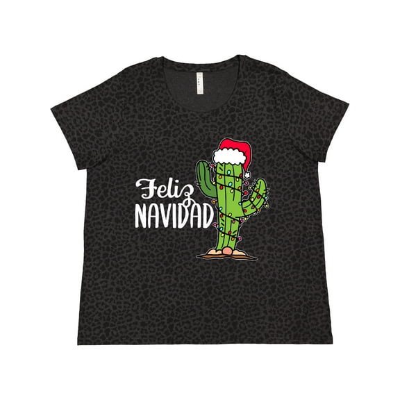 Inktastic Feliz Navidad Christmas Cactus in Santa Hat Women's Plus Size T-Shirt