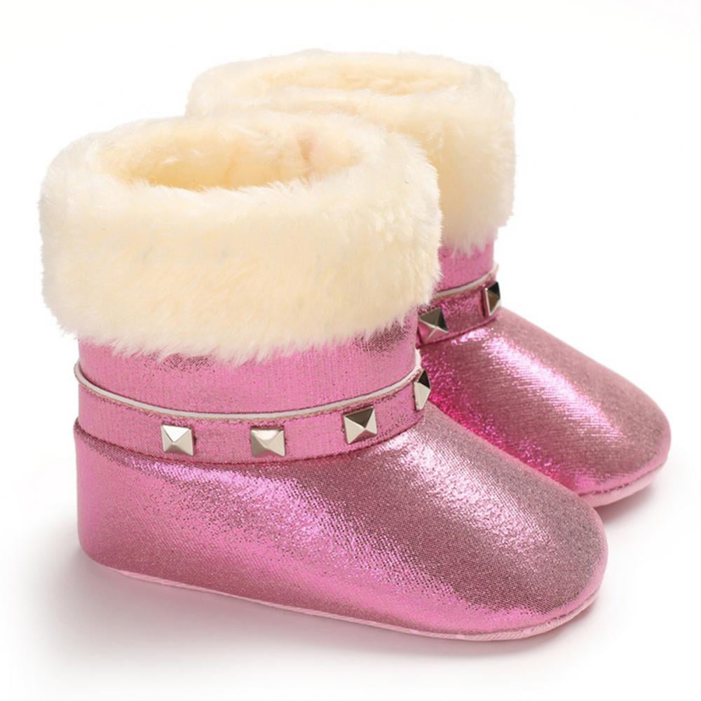 Cute Baby Kids Girl Plush Winter Warm Ankle Boots Newborn Infant Soft Crib Shoes 