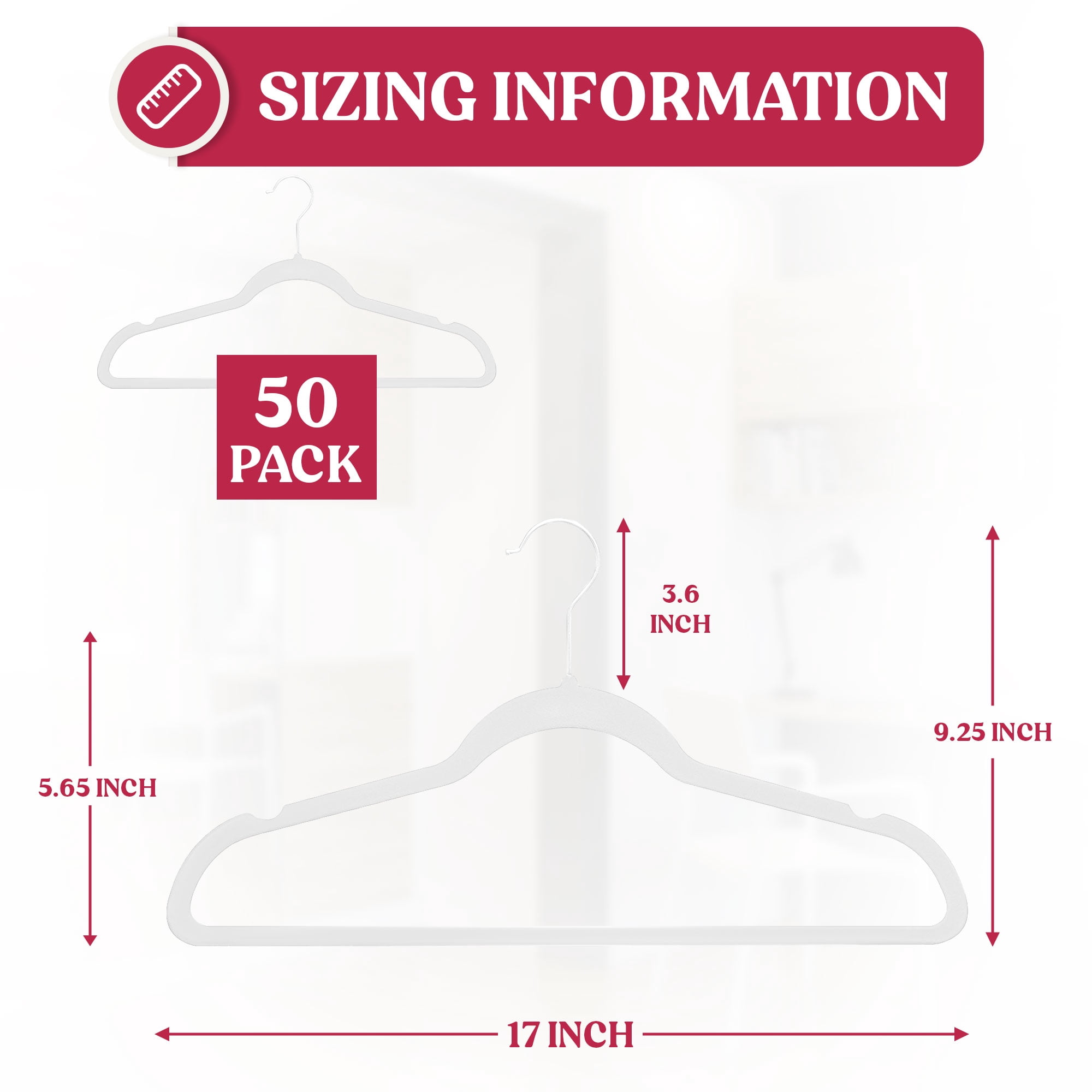 Lux Decor Collection Velvet Hanger 50 Pack - Clothing Hangers Non Slip, Heavy Duty Hanger 360 Degree Rotatable Hook - White