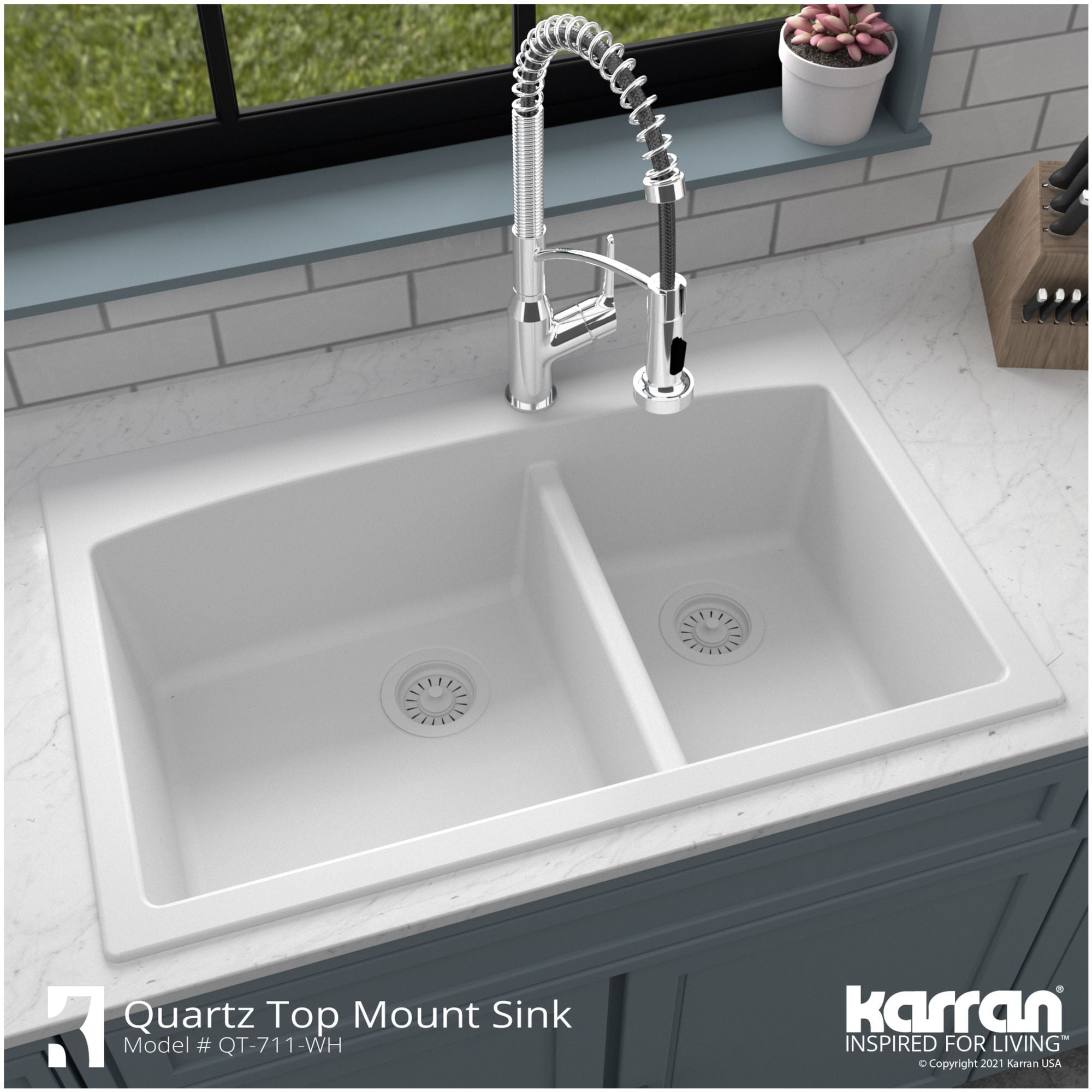 Karran Usa QT-711-BL Quartz Qt 33" Drop In Double Basin Quartz Composite Kitchen Sink -