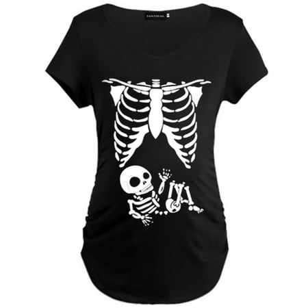 KABOER 2019 New Halloween Maternity Printed Loose Funny Skeleton Skull T-Shirt Dress Halloween Maternity Shirt Pregnant Women Casual T Shirts Tops