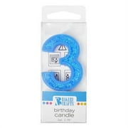 Bakery Crafts Mini Glitter Candle, Blue, Number 3, Birthday Candles, 2.5 x 1.2 x 0.3 inches
