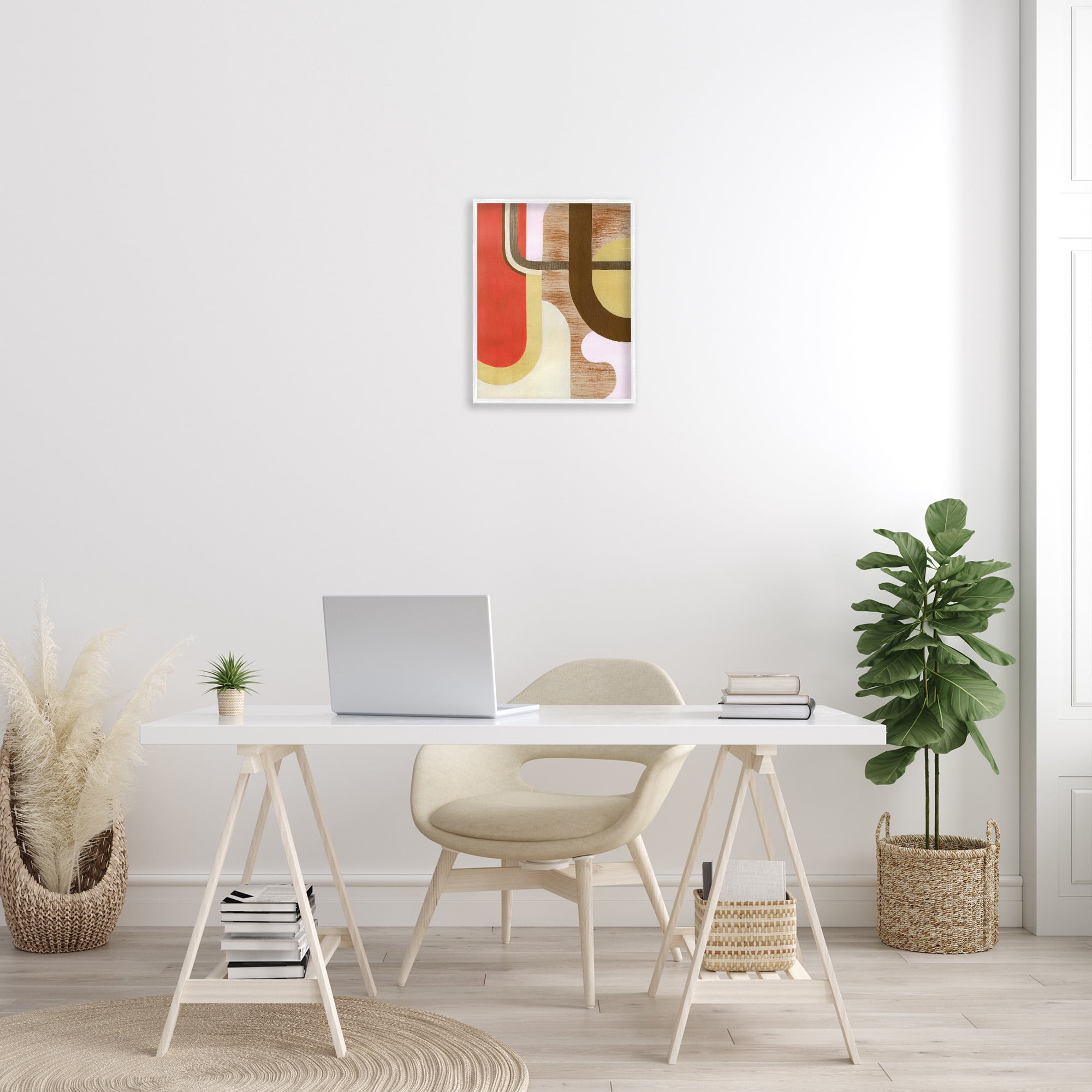 Stupell Industries Rustic Curved Shapes Abstract Painting White Framed Art Print Wall Art, 16 x 20