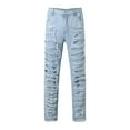 thumbnail image 4 of QHFBli Mens Baggy Jeans Male Solid Color Ripped Jeans Casual Small Foot Denim Trousers, 4 of 8