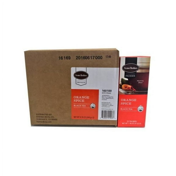 Farmer Brothers Premium Orange Spice Hot Tea, 6/25 ct tea boxes