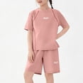 thumbnail image 3 of Eltusu Girls Athletic Outfit Sets, Short Sleeve Crew Neck Casual Activewear T-Shirts and Shorts Sets Pink Size 7-8 T, 3 of 6