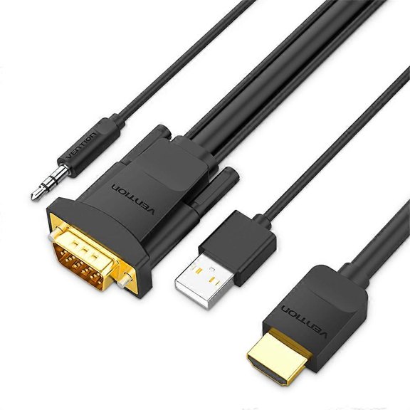 A3z VENTION ABIBH ABI Series 2m HDMI to VGA Cable with 3.5mm Audio, r4L USB-A Connector, 1080P 60Hz
