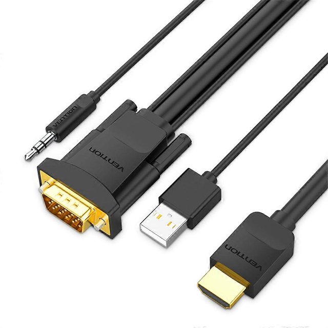 A3z VENTION ABIBH ABI Series 2m HDMI to VGA Cable with 3.5mm Audio, r4L USB-A Connector, 1080P 60Hz