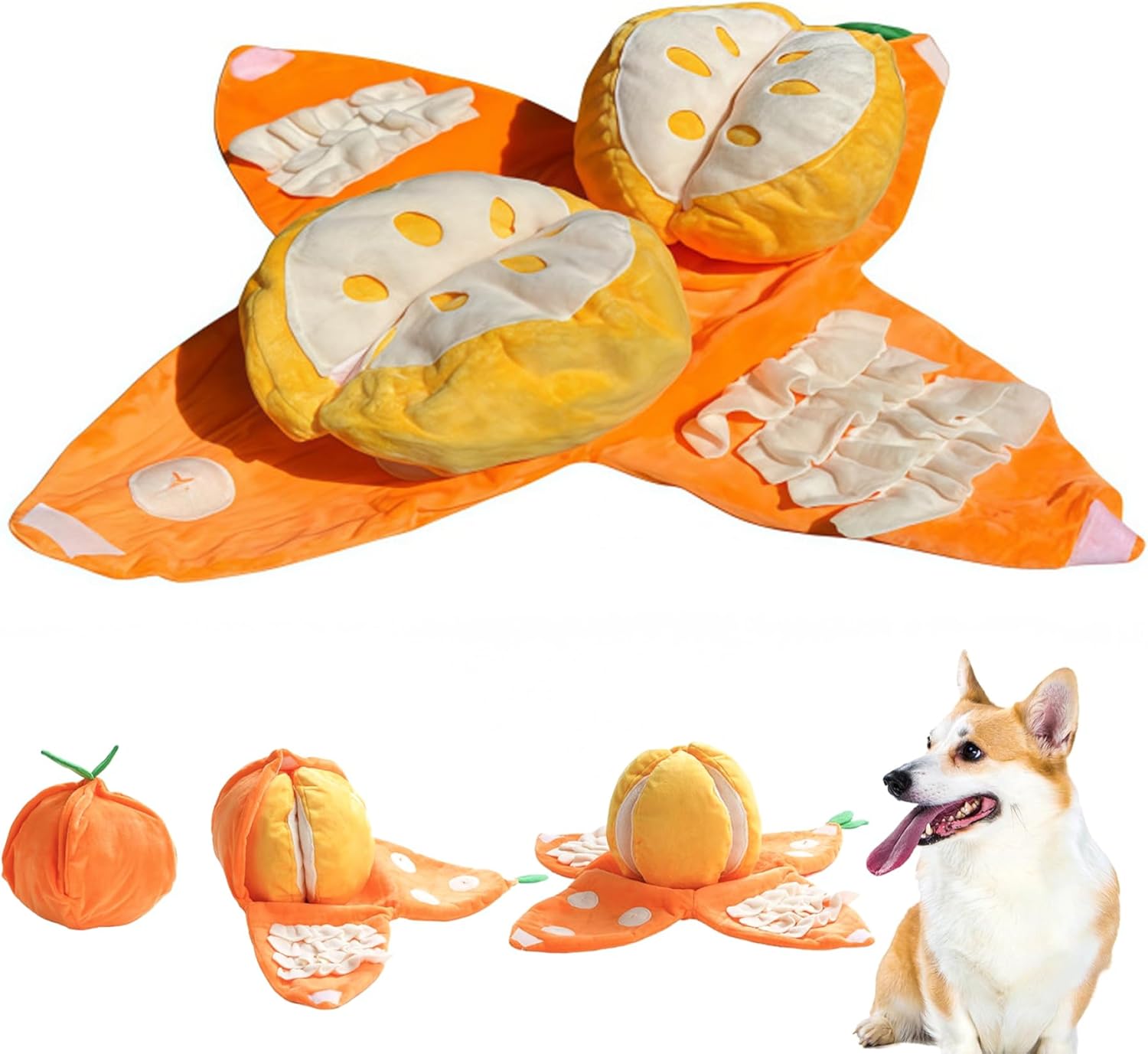 Tangerine Interactive Dog Toy Squeaky Plush Hide and Seek Pet Toy with Crinkle Paper