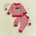 thumbnail image 4 of CUZIBR Fall Outfits For Girls Christmas Winter Undershirt Sets Two Piece With Cute Deer Embroidery Crewneck Striped Pants Sweatsuit Sweatsuit Clothing Sets,Red,18-24 Months, 4 of 9
