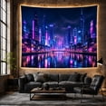 thumbnail image 6 of Neon City Skyline Along a River, Dramatic Digital Art for Cityscape Lovers, Urban Wall Art, Housewarming Gift, Tapestry Wall Hanging for Bedroom, Living Room and Dorm, 6 of 7
