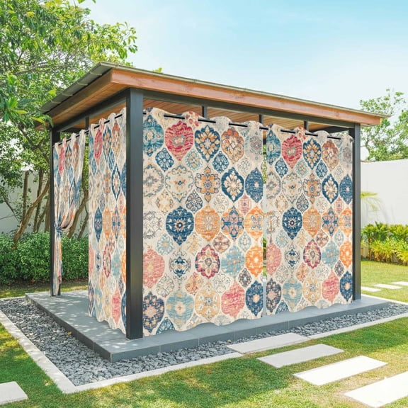 Boho Morocco Outdoor Curtains for Patio Waterproof,Windproof Privacy Curtains with Weighted Bottom,Retro Farmhouse Ethnic Neutral Aesthetic Outside Drapes for Picnic Garage Yard 54"x84" 2 Panel