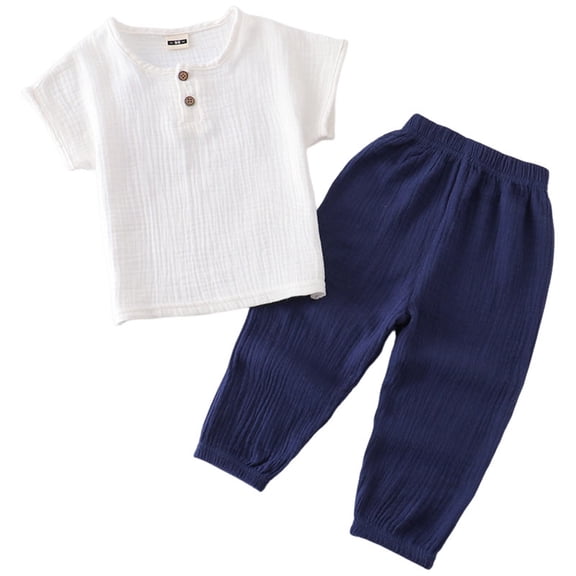 NIEWTR Baby Boy Summer Set Short Sleeve Crew Neck T-Shirts and Elastic Waist Shorts 2Pcs Pajamas & Dailywear Set (6-12 Months,Navy)
