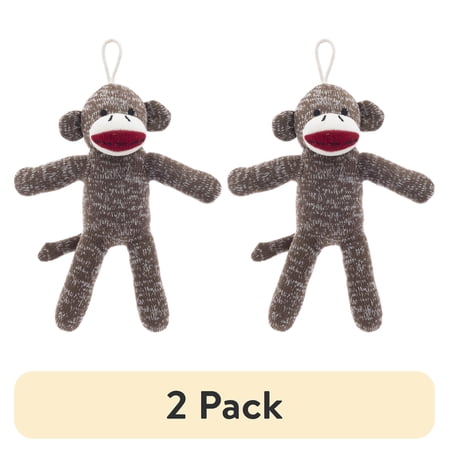 (2 pack) Vibrant Life Brown Sock Monkey Plush Dog Toy with Squeaker, Chew Level 1