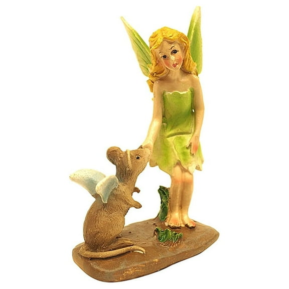 Fairy Girl Petting Mouse Ornament Mini Yard Accessory Garden Supply Miniature Figurine Outdoor Decor