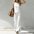 thumbnail image 6 of Karymi Overalls for Women 2 Piece Solid Beach Outfit Set, Crew Neck Sleeveless Tank Top+High Waist Wide Leg Pants with Side Pockets & Button Slit Hem Womens Tops, 6 of 7