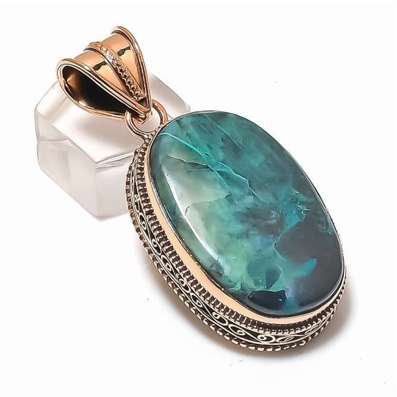 Natural Shattuckite Gemstone Handmade Copper Jewelry Pendant 2.13"