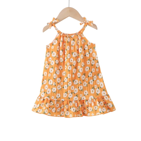 Baby Girls Clothes Toddler Girls Floral Dress 4T Girls Summer Dress 5T Girls Sleeveless Halter Dress Yellow