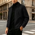 thumbnail image 2 of Men's Zip Up Casual Jacket Lapel Collar Fully Lined Long Sleeve Coat with Pockets Spring Fall Outfits Daily Outerwear, 2 of 6