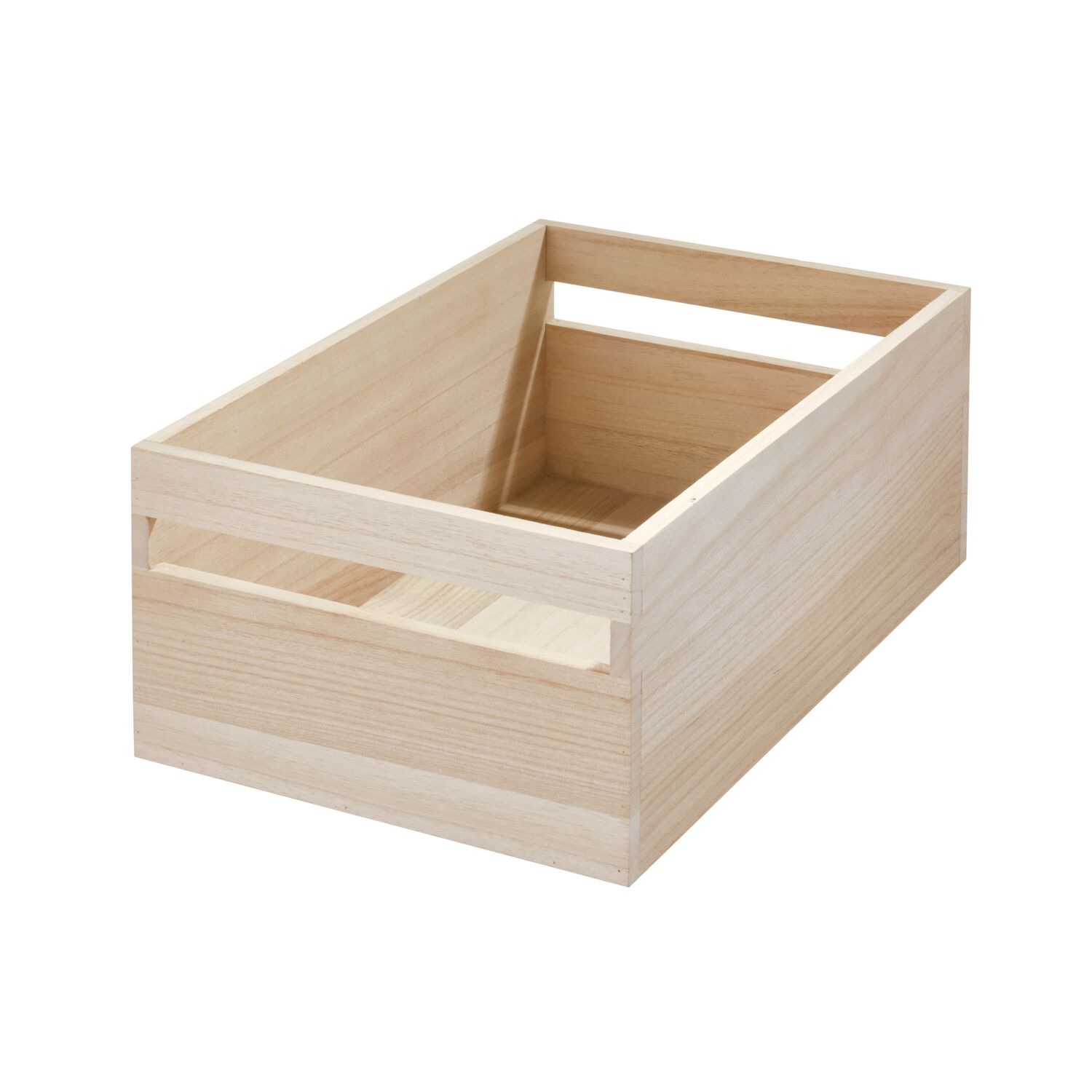 iDesign EcoWood Natural Paulownia Wood Storage Bin with Handles, 15
