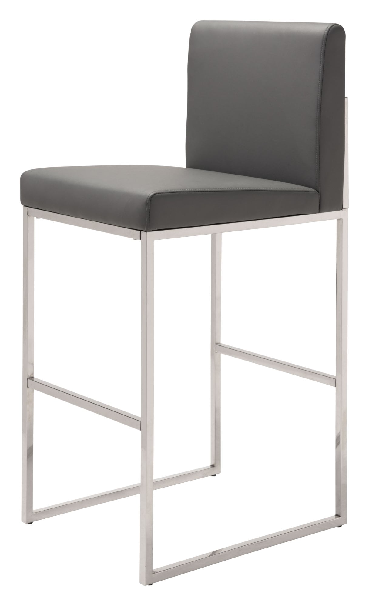 Bar Stool Chair Barstool, Faux Vinyl Leather, Steel, Gray Grey, Silver