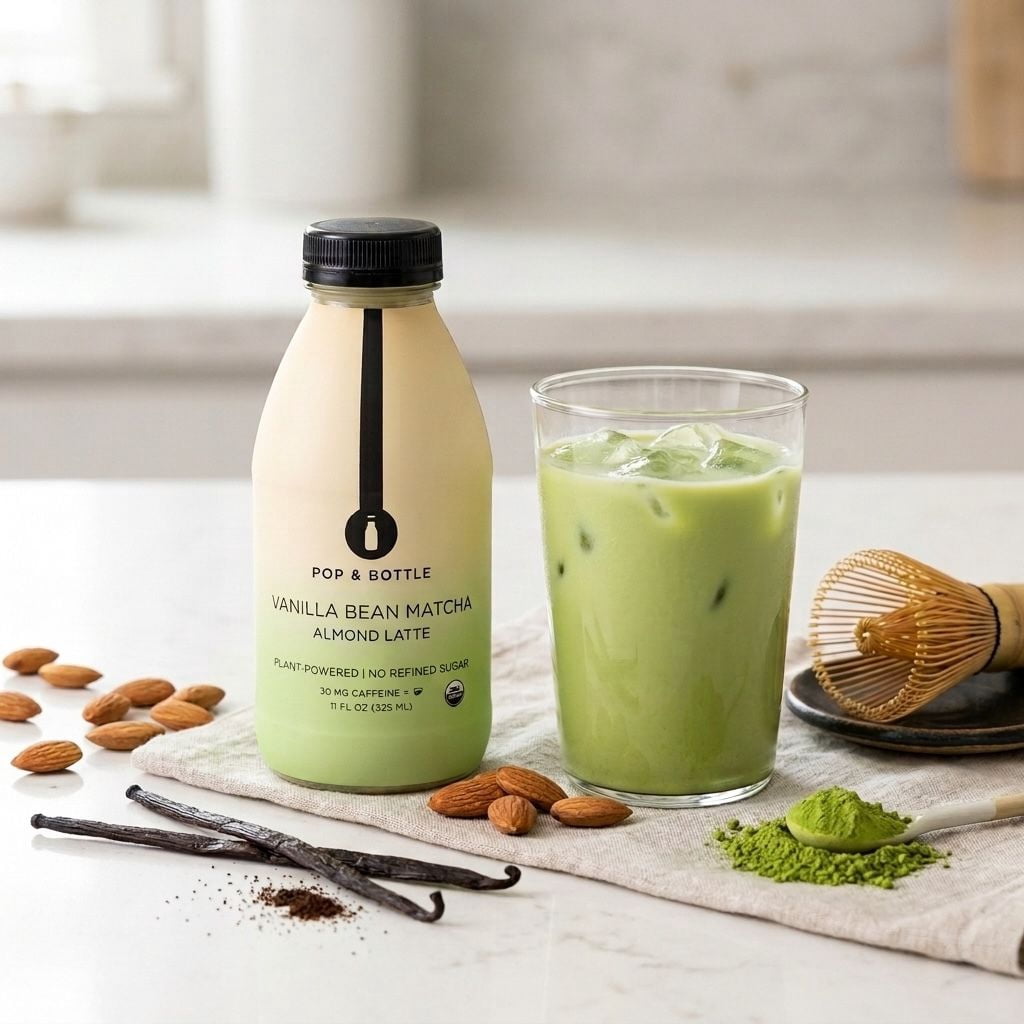 Pop & Bottle Vanilla Bean Matcha Almond Latte, Refrigerated/ Chilled, 11 fl oz