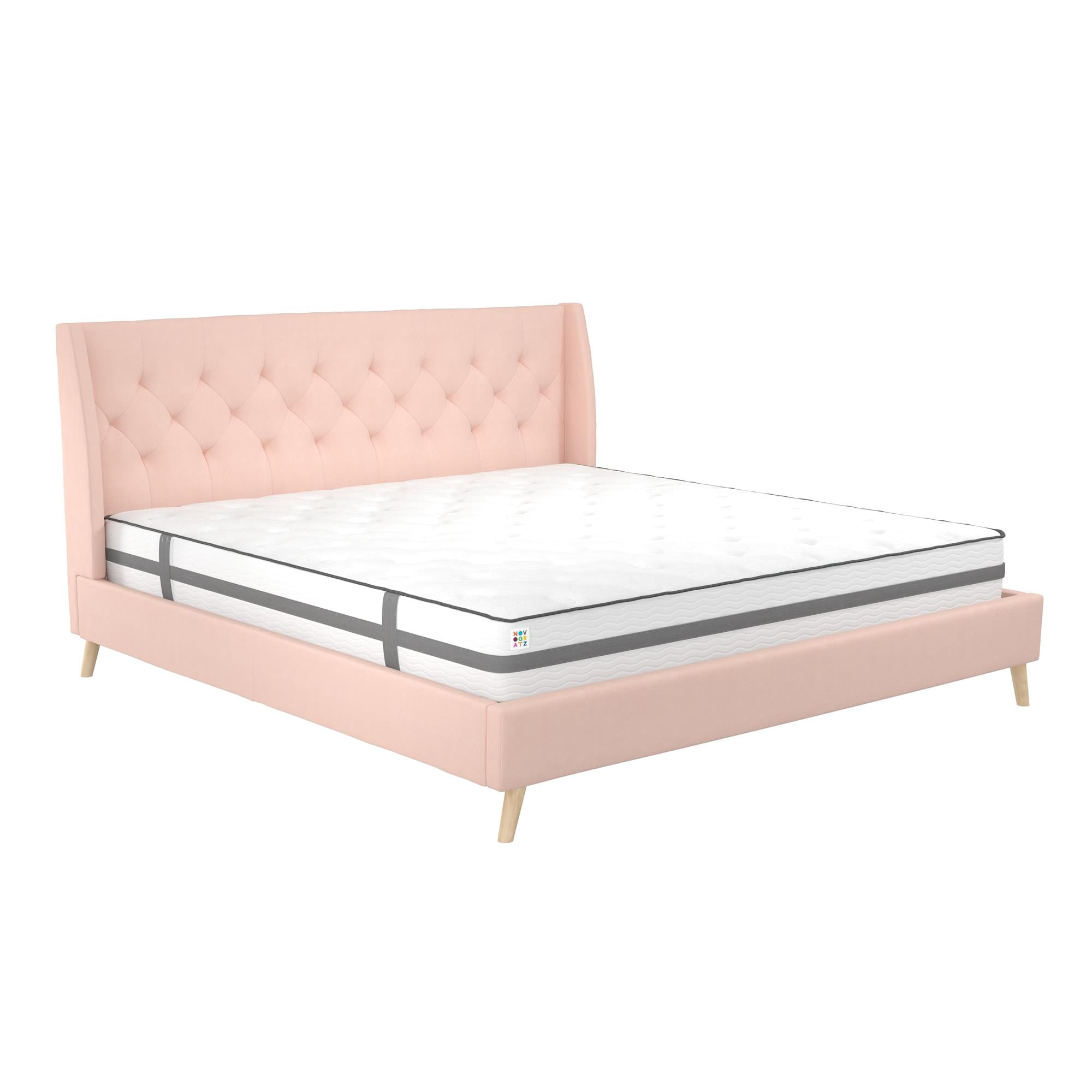 Novogratz Her Majesty Tufted Upholstered Bed Frame, King, Pink Linen