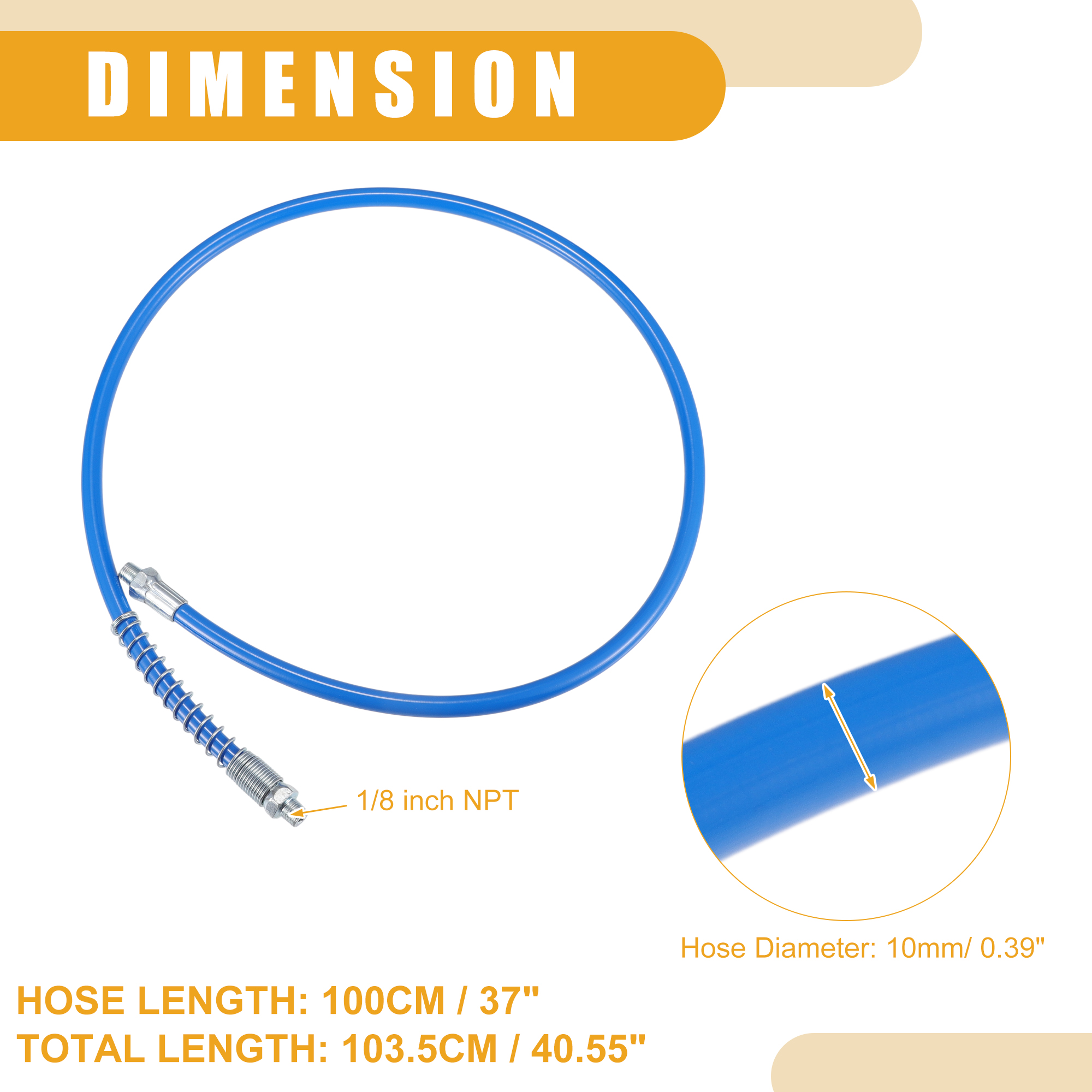 Unique Bargains Universal 1/8" NPT Grease Gun Flex Hose Blue 37 Inch