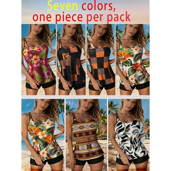 Women's Tank Swim Cover Up Top, Printed Sleeveless Beach Tunic, 7 Patterns Available