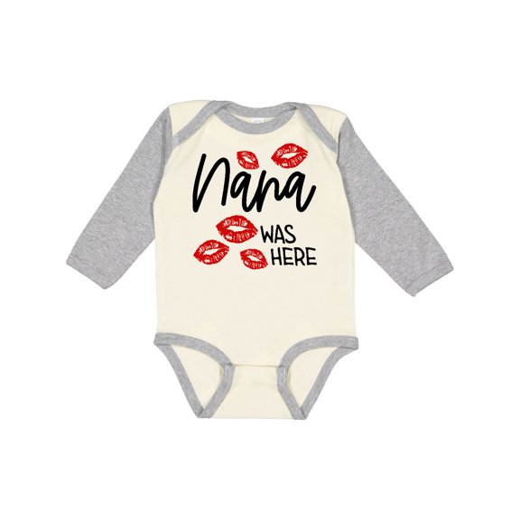 Inktastic Nana Was Here Red Kisses Boys or Girls Long Sleeve Baby Bodysuit