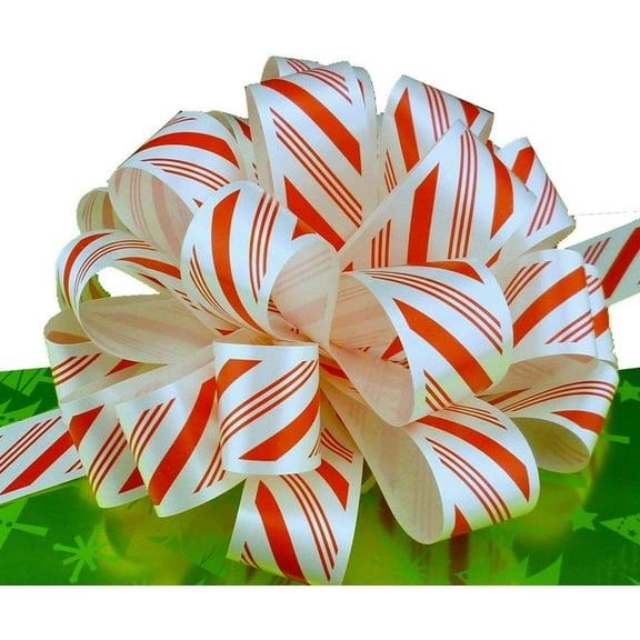 Red White Swirl Pull Bows with Tails - 8" Wide, Set of 6, Candy Cane Stripes, Christmas, Gift Basket, Presents, Wreath