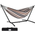 thumbnail image 3 of Cotton Camping Hammock Classic Hammock with 9 ft Steel Stand Brown Striped 450 lb Capacity, 3 of 6