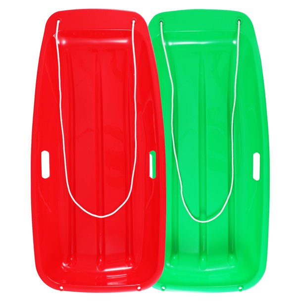 SESSLIFE Plastic Sleds for Kids Teens, 2 Packs Snow Sled with Pull Rope & 2 Handles, 35'' Long