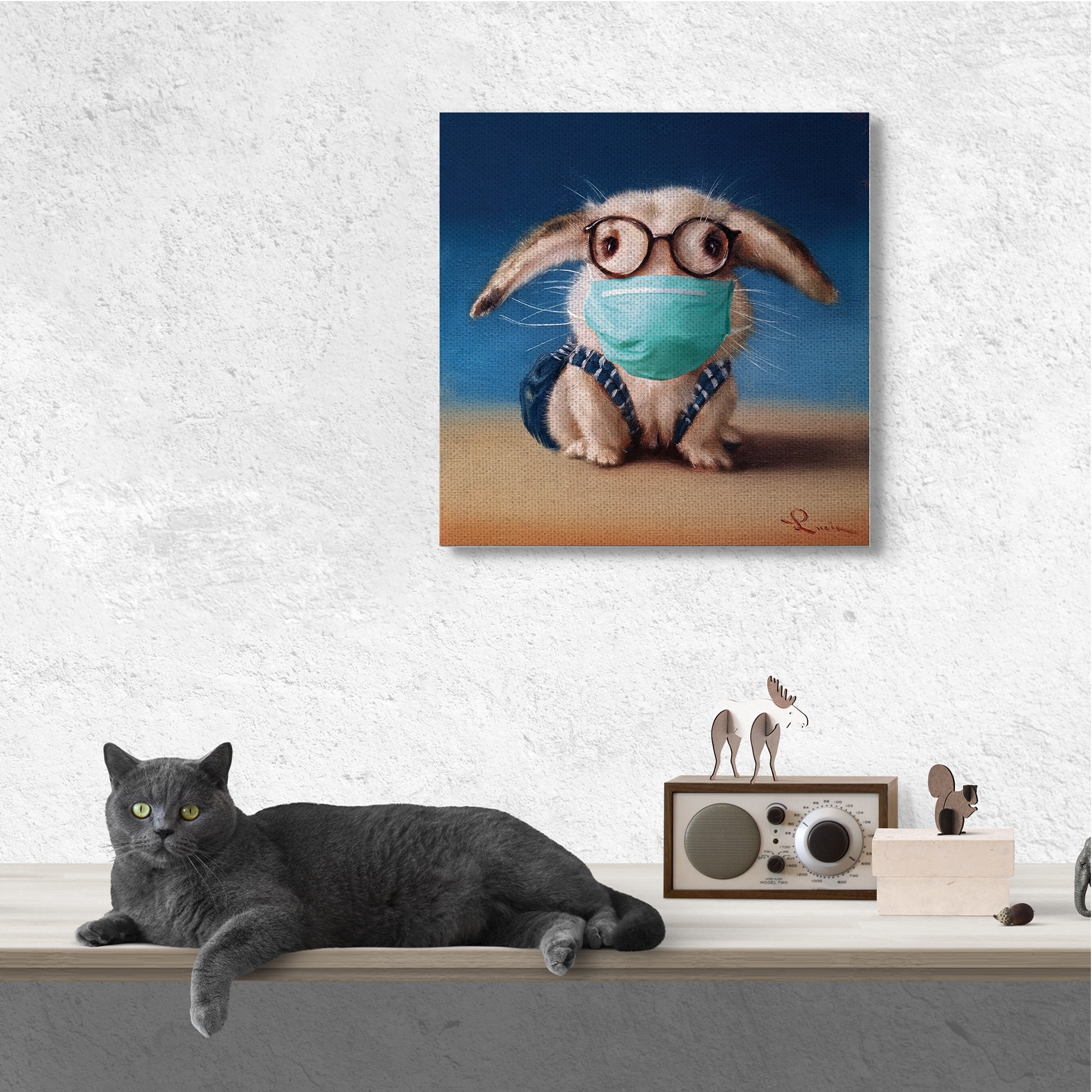 Stupell Industries Baby Bunny With Glasses Modern Blue Face Mask Animals & Insects Painting Gallery Wrapped Canvas Art Print Wall Art, 30 x 30