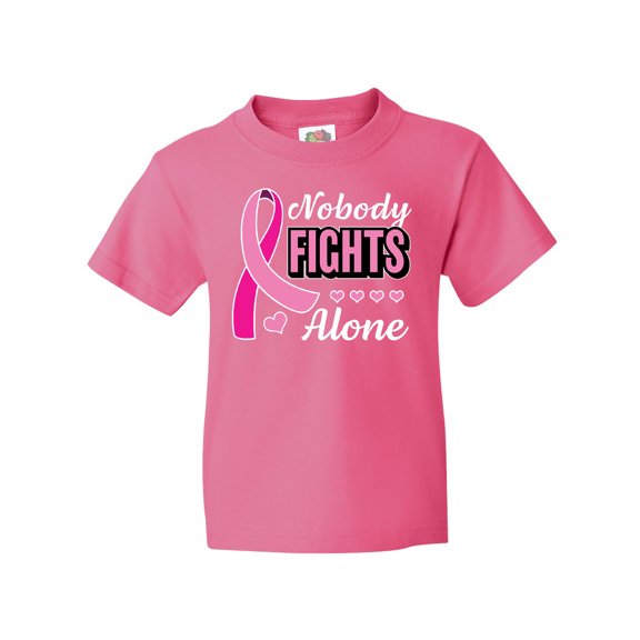 Inktastic Breast Cancer Awareness Nobody Fights Alone Pink Ribbon Youth T-Shirt