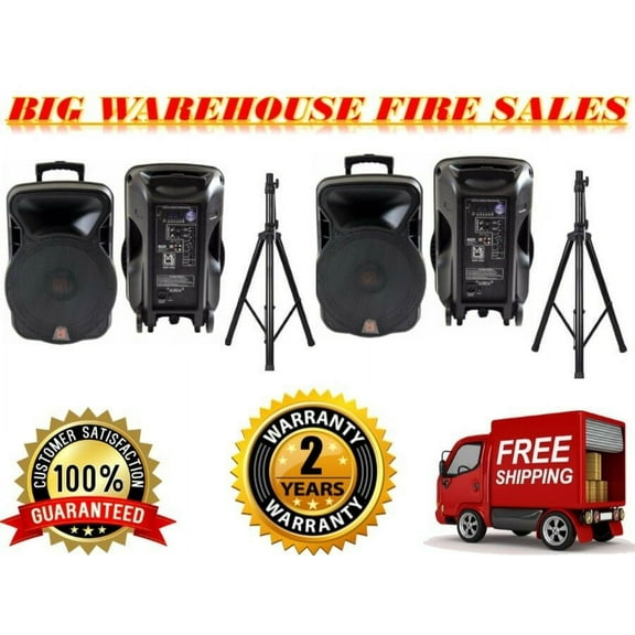 2 Mr. Dj 15" DSP Portable PA DJ Speaker & Stands