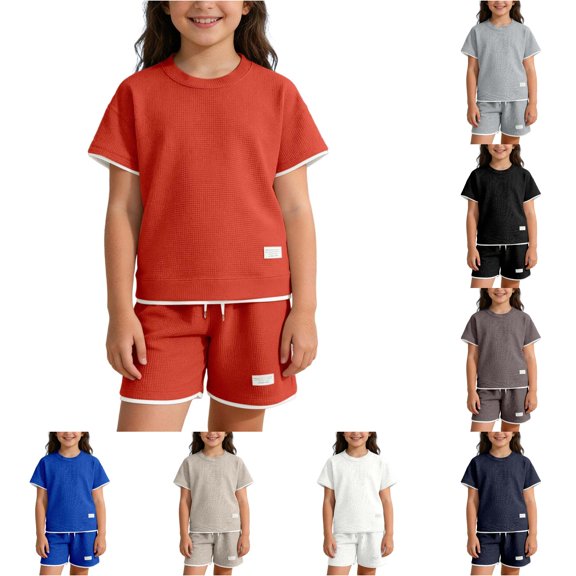 Summer Knit 2 In 1 Style For Kids Casual Short Sleeve Top With Bottom Trousers Lightweight Outfit For Boys & Girls Girls Casual Outfit Sets
