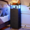 thumbnail image 2 of Eunos Black Tall Nightstand with Charging Station, 5 Fabric Drawer Dresser for Bedroom with LED and Handle, 2 of 8